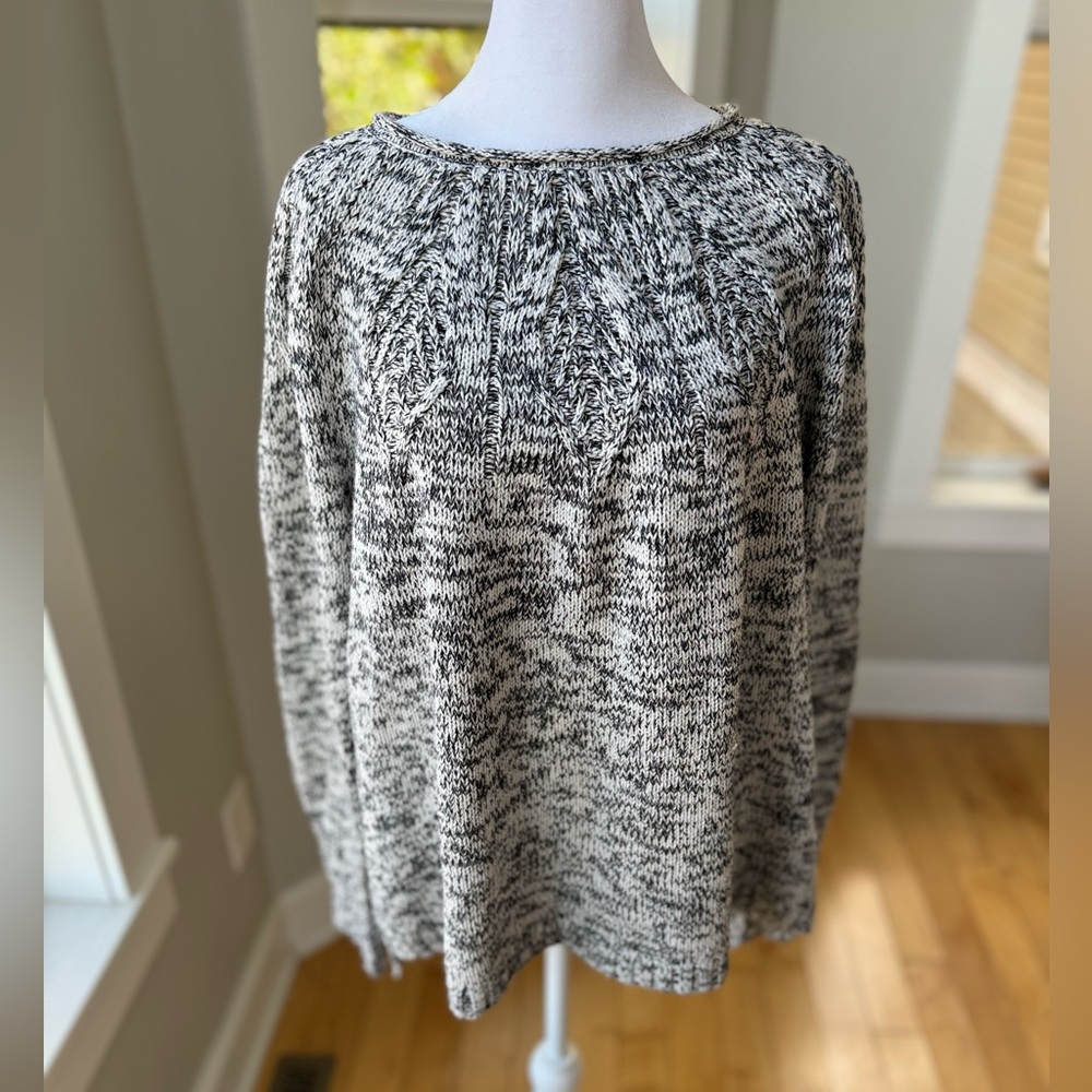 CHAPS Black White Speckled Cotton Boatneck Sweater Size XL